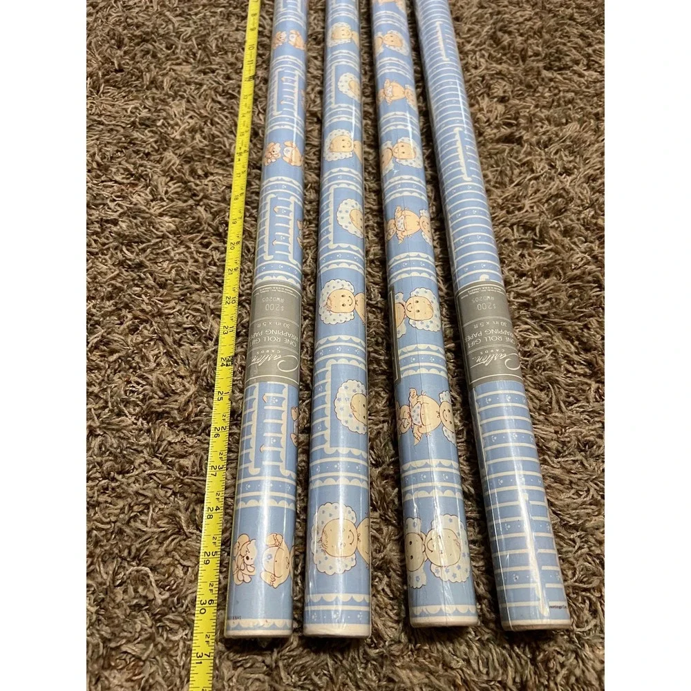 VTG Carlton Cards Blue Baby Boy Gift Wrapping Paper 4 Rolls 30in x 5ft RWO205